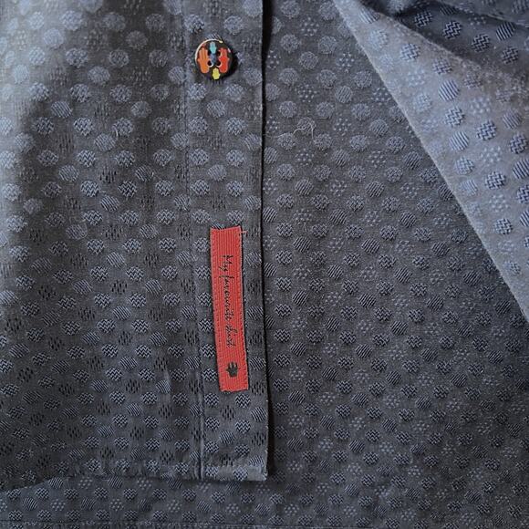 Visconti Men's Dress Shirt Long Sleeve XL Navy Blue Patterned Hidden Button - Picture 7 of 10